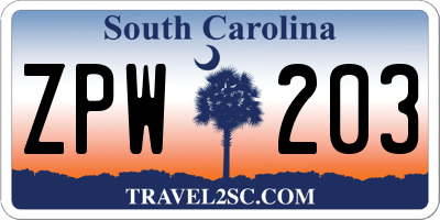 SC license plate ZPW203