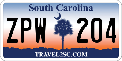 SC license plate ZPW204