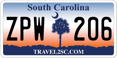 SC license plate ZPW206