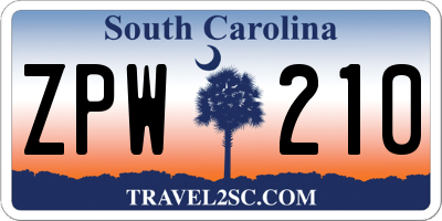 SC license plate ZPW210