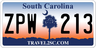 SC license plate ZPW213