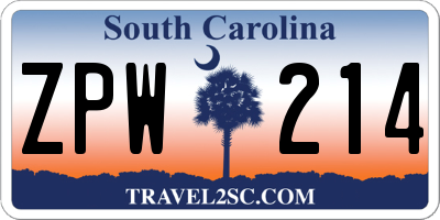 SC license plate ZPW214