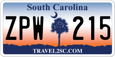 SC license plate ZPW215