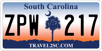 SC license plate ZPW217