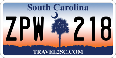 SC license plate ZPW218