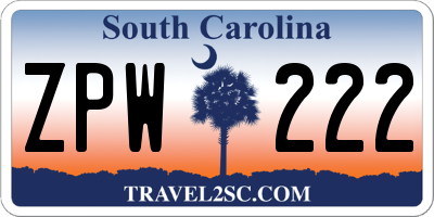 SC license plate ZPW222