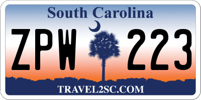 SC license plate ZPW223