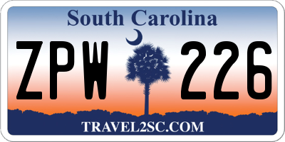 SC license plate ZPW226