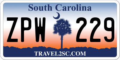 SC license plate ZPW229