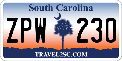 SC license plate ZPW230