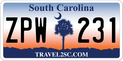 SC license plate ZPW231