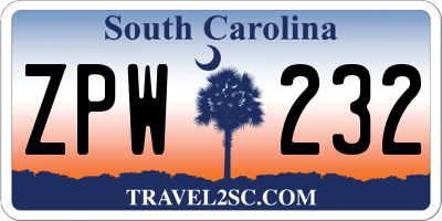 SC license plate ZPW232