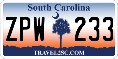 SC license plate ZPW233