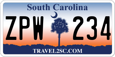 SC license plate ZPW234