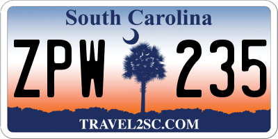 SC license plate ZPW235