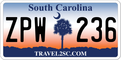 SC license plate ZPW236
