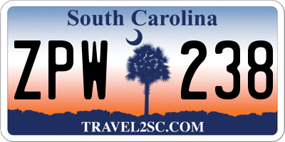 SC license plate ZPW238