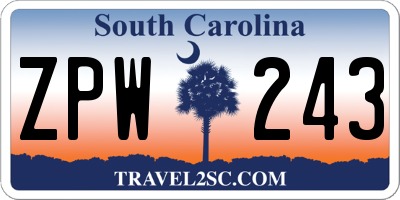 SC license plate ZPW243