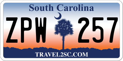SC license plate ZPW257