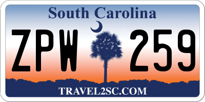 SC license plate ZPW259