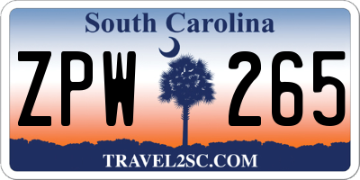 SC license plate ZPW265
