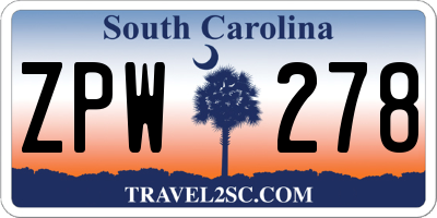 SC license plate ZPW278
