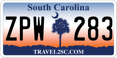SC license plate ZPW283