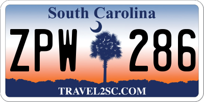 SC license plate ZPW286