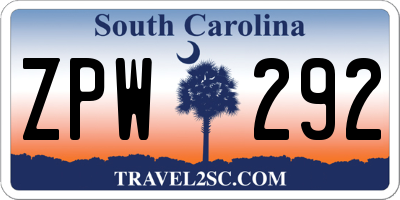 SC license plate ZPW292