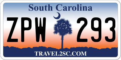 SC license plate ZPW293