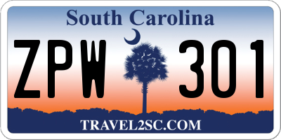 SC license plate ZPW301