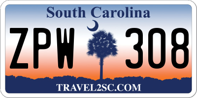 SC license plate ZPW308