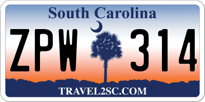 SC license plate ZPW314