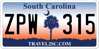 SC license plate ZPW315