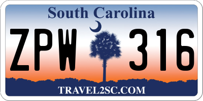 SC license plate ZPW316