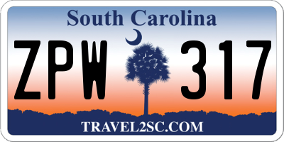 SC license plate ZPW317