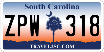 SC license plate ZPW318