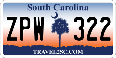 SC license plate ZPW322