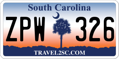 SC license plate ZPW326