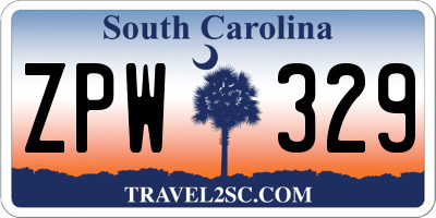 SC license plate ZPW329