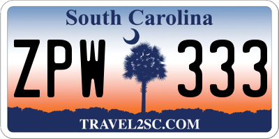 SC license plate ZPW333