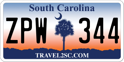 SC license plate ZPW344