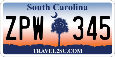 SC license plate ZPW345