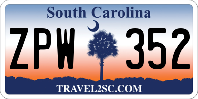 SC license plate ZPW352