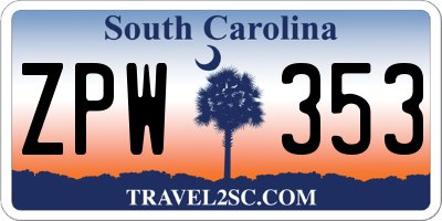 SC license plate ZPW353