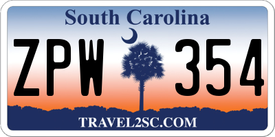 SC license plate ZPW354
