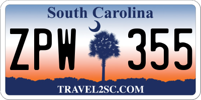 SC license plate ZPW355