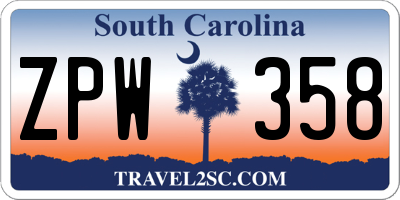 SC license plate ZPW358
