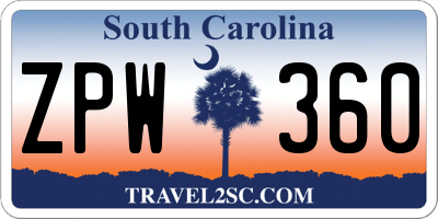SC license plate ZPW360