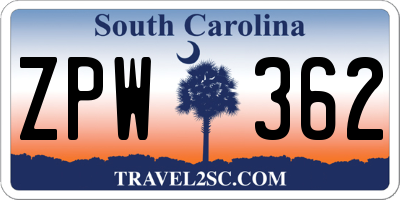 SC license plate ZPW362